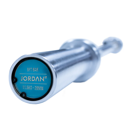 JORDAN® Steel Series Straight Olympic Bars with bearings 5ft bar end close up 