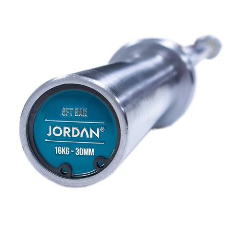 JORDAN® Steel Series Straight Olympic Bars with bearings 6ft bar end close up