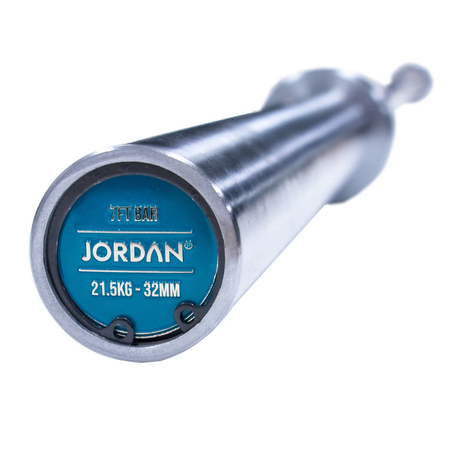 JORDAN® Steel Series Straight Olympic Bars with bearings 7ft bar end close up