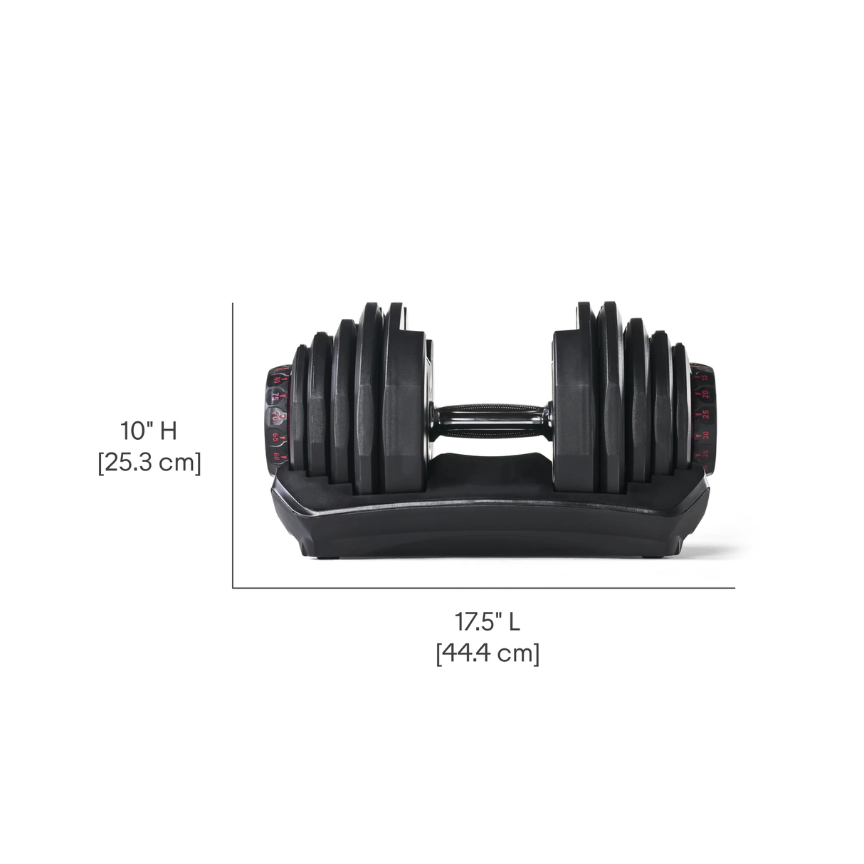 BowFlex SelectTech 1090i Adjustable Dumbbell (Single) With Dimensions 