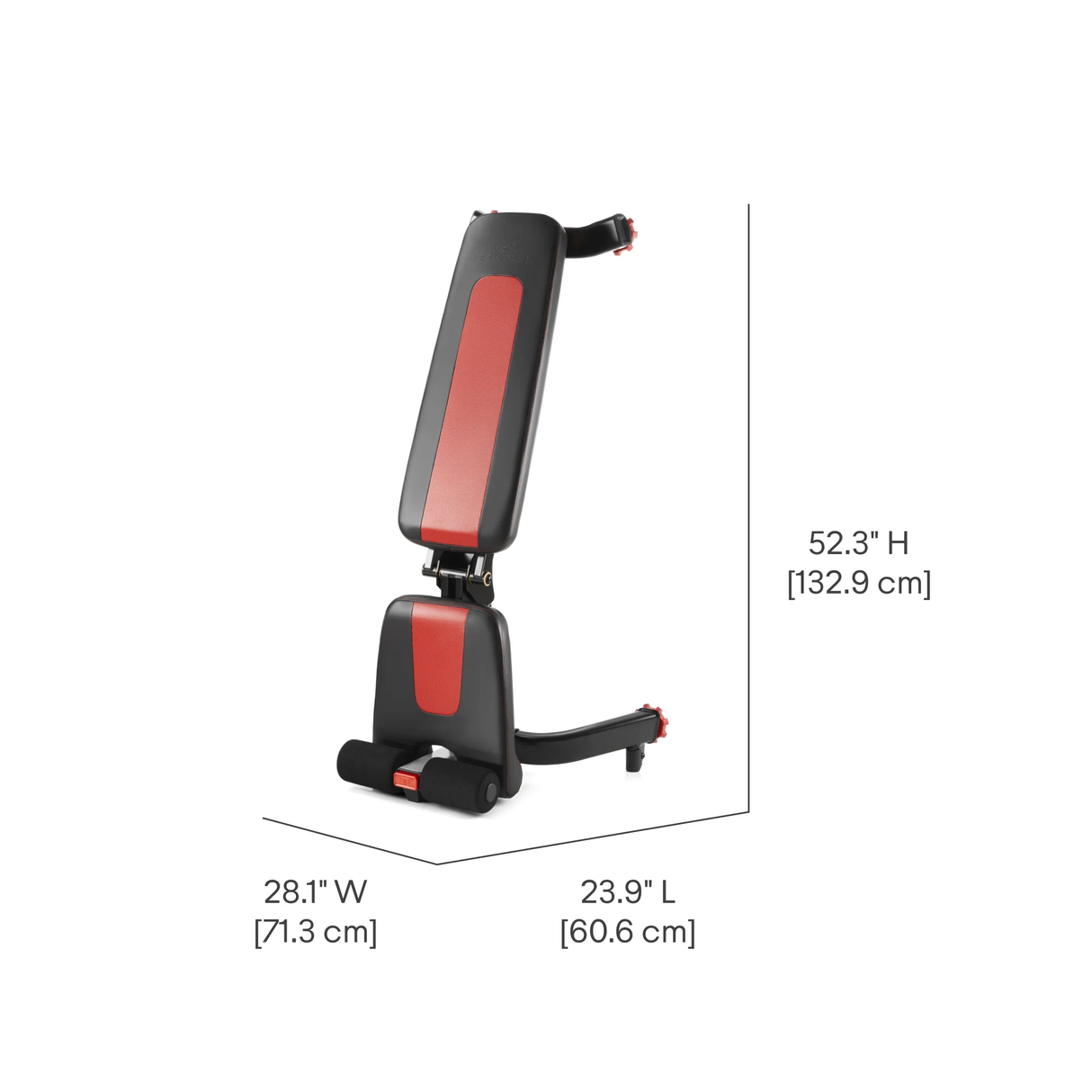 BowFlex Stowable Bench 5.1 in Stowable Position with Measurements 