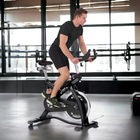 York Barbell CSB32 Indoor Training Bike Man in action 