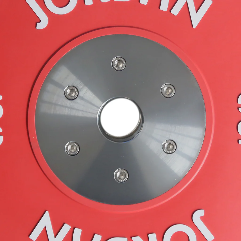 JORDAN Calibrated Red rubber Competition Plate Hole Diameter Close up 