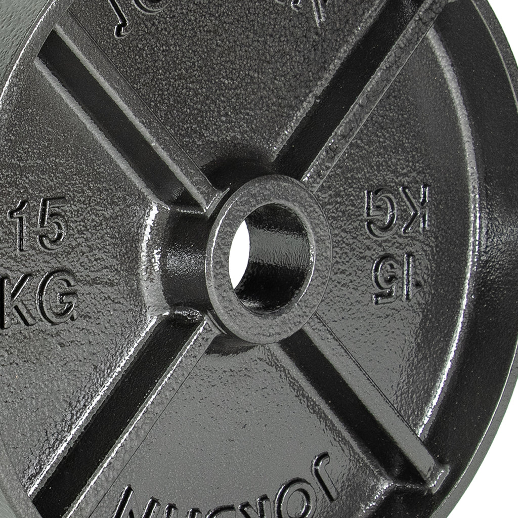 JORDAN Deep Dish Olympic Weight Plate 15kg Front Close Up Angle
