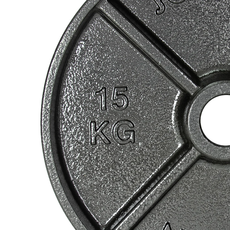 JORDAN Deep Dish Olympic Weight Plate 15kg Close up Displaying weight 