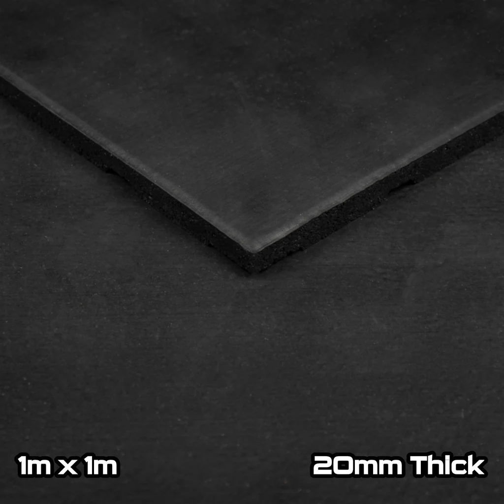 Rival Black Premium Interlocking Rubber Gym Floor Tiles Close up of tile with sizing in bottom of picture
