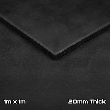 Rival Black Premium Interlocking Rubber Gym Floor Tiles Close up of tile with sizing in bottom of picture
