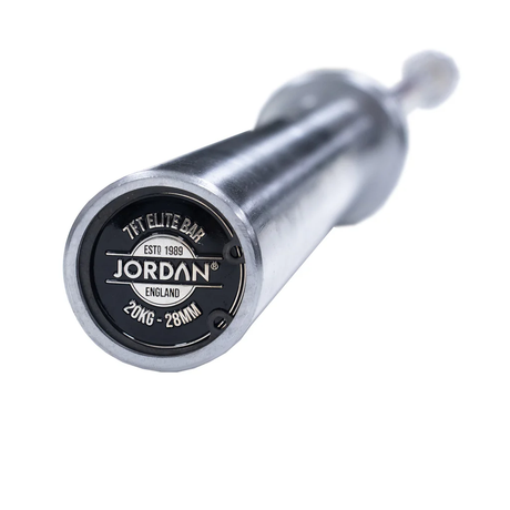 JORDAN® Elite Steel High Performance Olympic Bar Close up of Bar end 