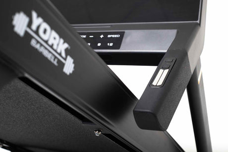York Barbell HT9 Folding Treadmill Close up of Fingertip speed adjuster 