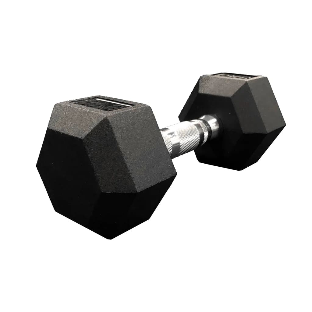 JLC HEX Dumbbells - Rubber, side view of 8kg dumbbell