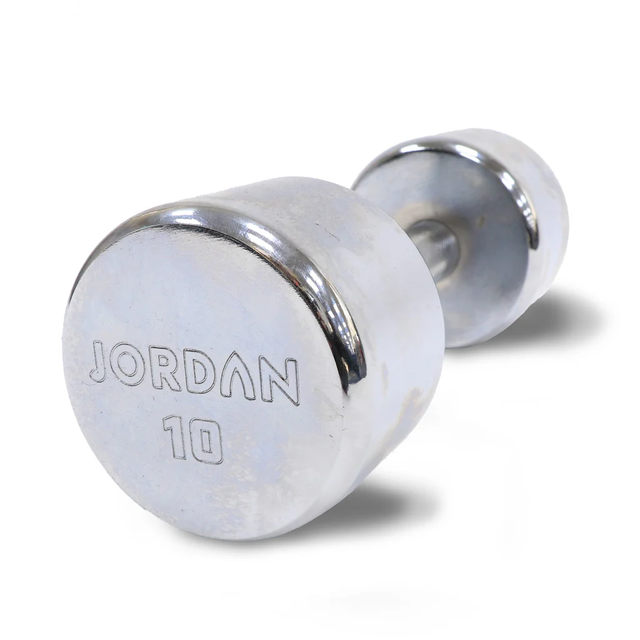 Chrome Dumbbell 10kg Close up of JORDAN Brand ON BAR END 
