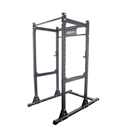 JORDAN® HELIX Freestanding Power Rack [LTR] with J-Hooks & Safety Bar, without barbell and weights, back right view in white background