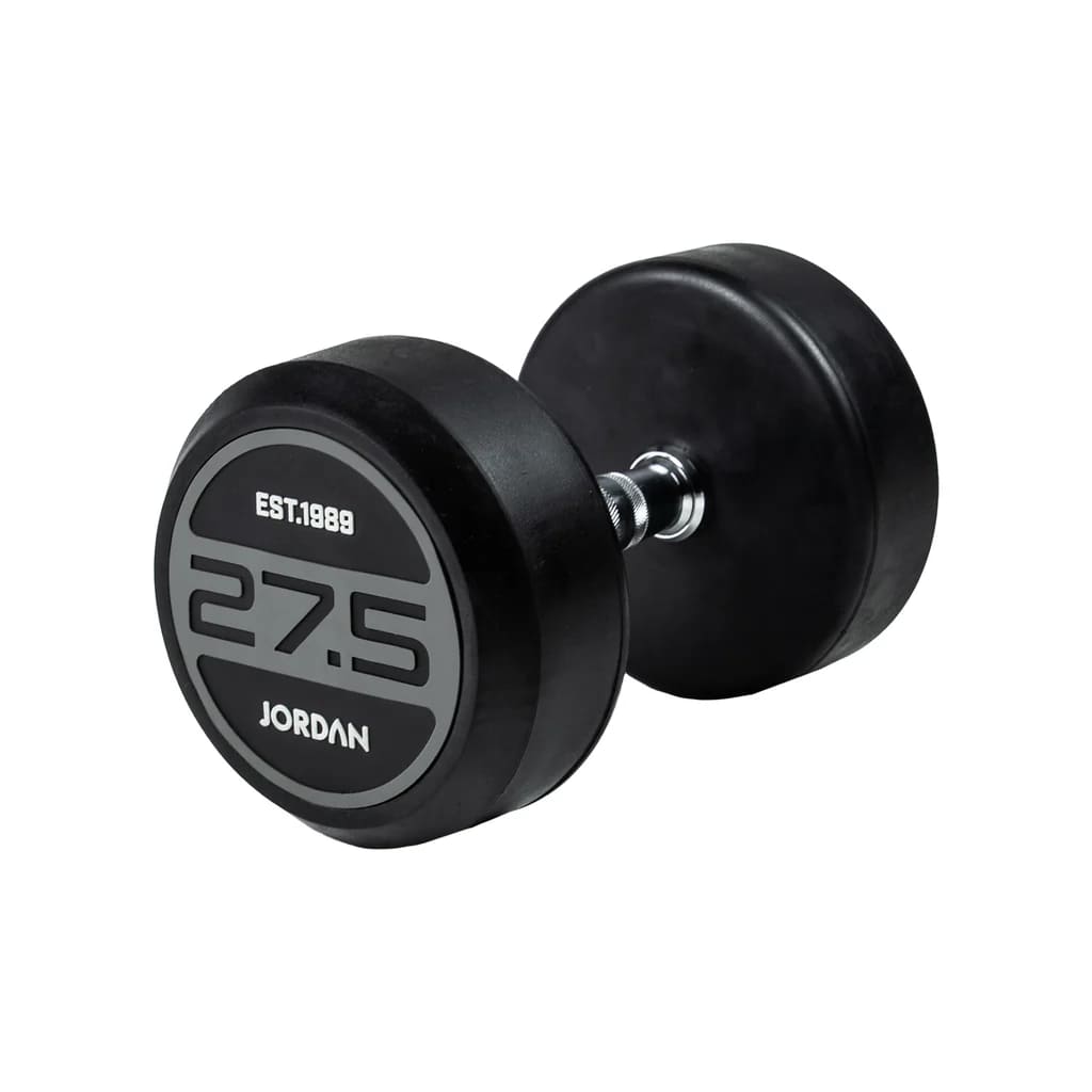 JORDAN® Rubber Dumbbells - Up to 70kg (Grey), 27.5kg dumbbell in white background