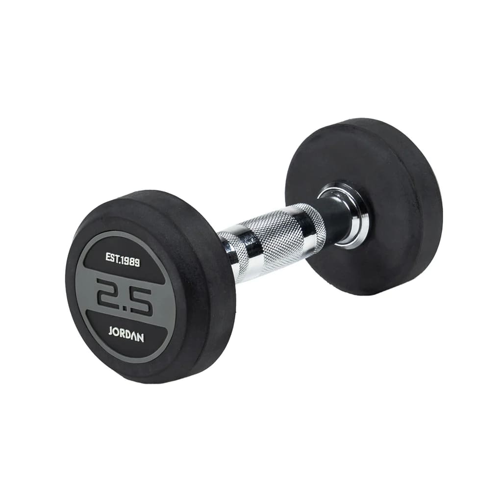 JORDAN® Rubber Dumbbells - Up to 70kg (Grey), 2.5kg dumbbell in white background