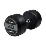 JORDAN® Rubber Dumbbells - Up to 70kg (Grey), 50kg dumbbell in white background