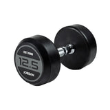 JORDAN® Rubber Dumbbells - Up to 70kg (Grey), 12.5kg dumbbell lying flat in white background