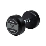 JORDAN® Rubber Dumbbells - Up to 70kg (Grey), 15kg dumbbell in white background