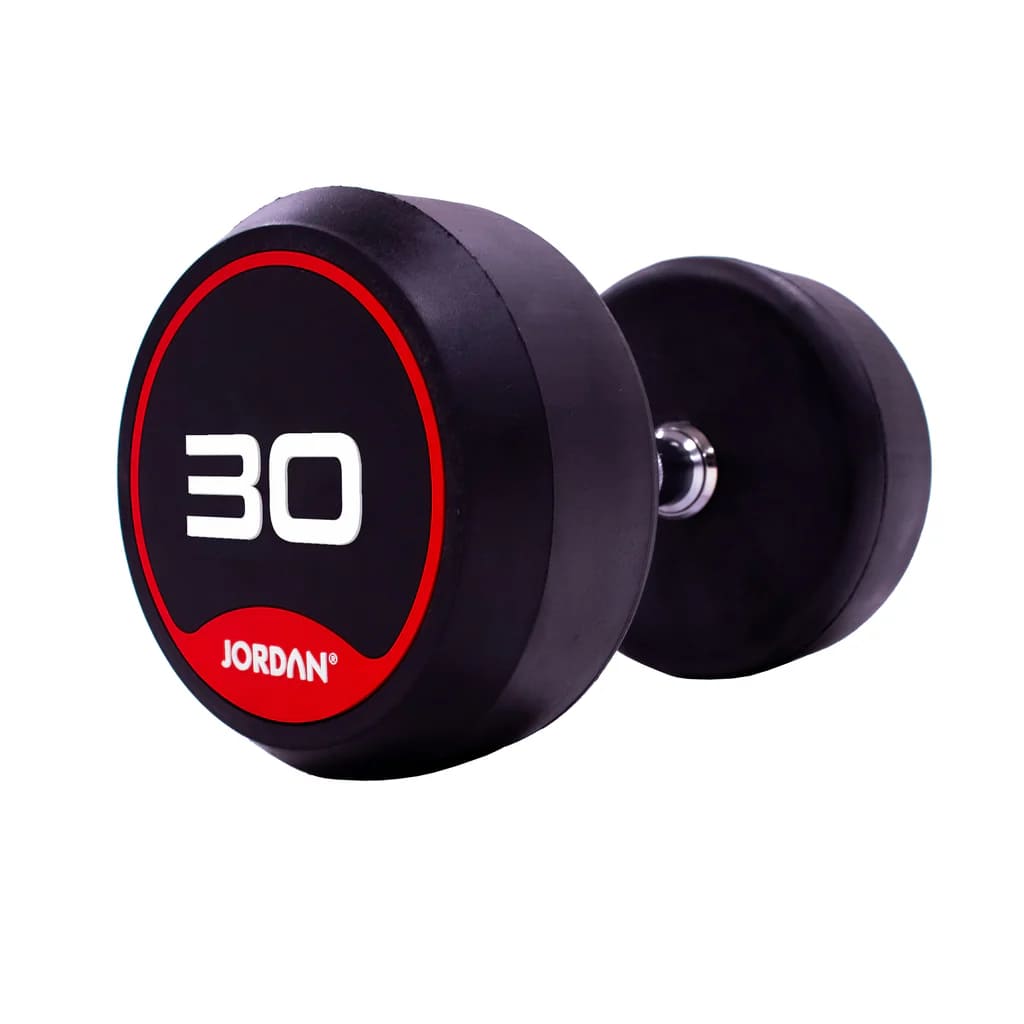 JORDAN® Rubber Dumbbells (Red), 30kg close up