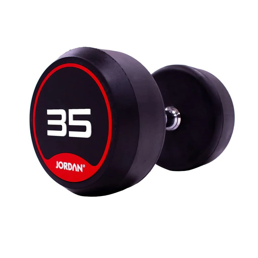 JORDAN® Rubber Dumbbells (Red), 35kg close up