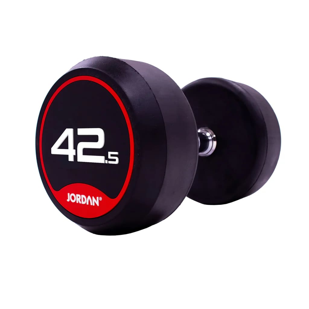 JORDAN® Rubber Dumbbells (Red), 42.5kg close up