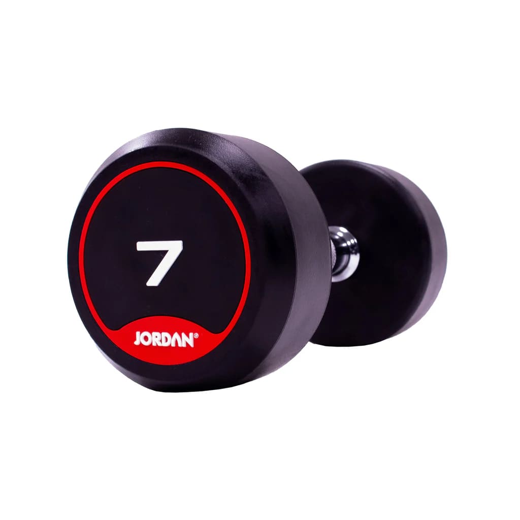 JORDAN® Rubber Dumbbells (Red), 7kg close up