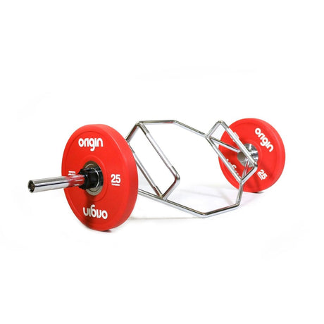 Origin 25kg Trap Bar Front View with 25kg Weights each end
