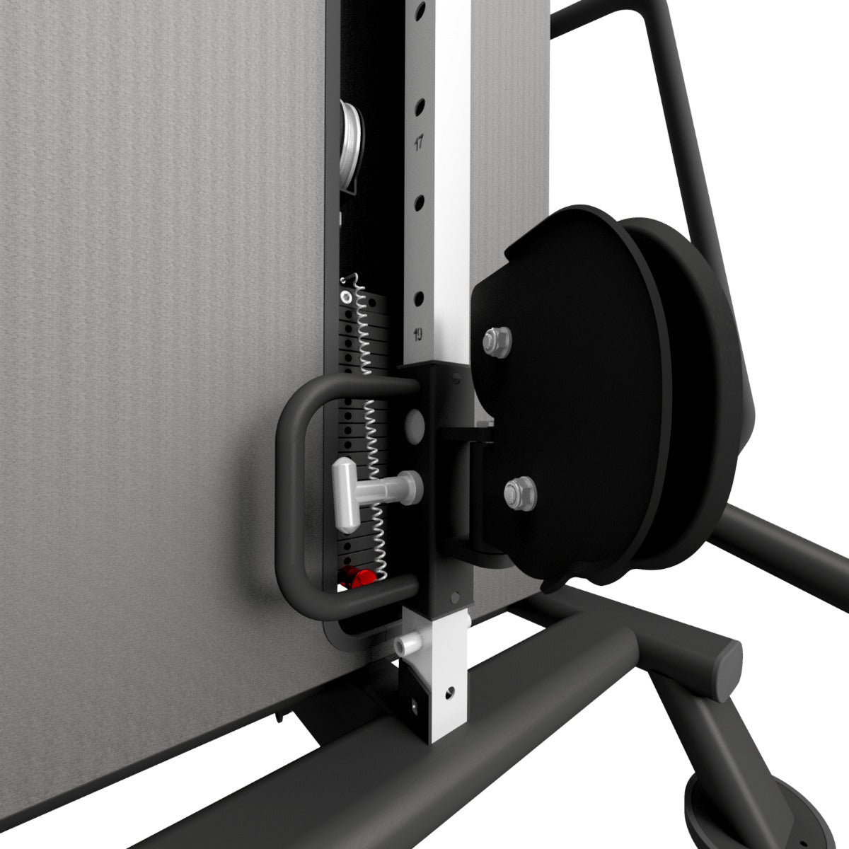 Origin Hi/Lo Cable Pulley Machine Close up of Pin and weights