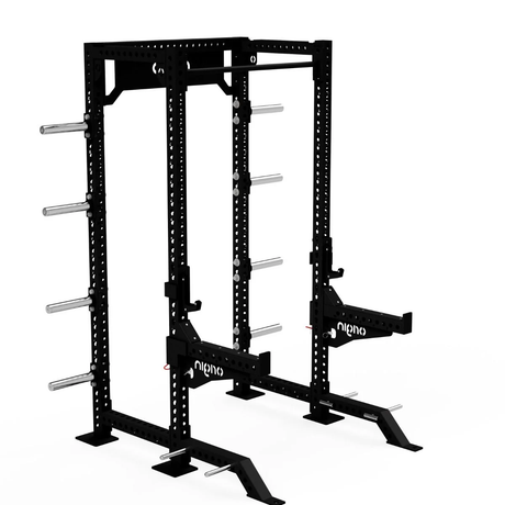 Origin Performance Series Half Rack View from Higher angle displaying 8 Weight storage pegs