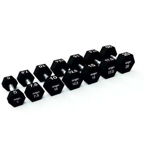 Origin Urethane Hex Dumbbell Set 5kg - 20kg in 2.5kg increments