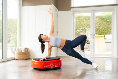 Power Plate Move Red with lady Stretching