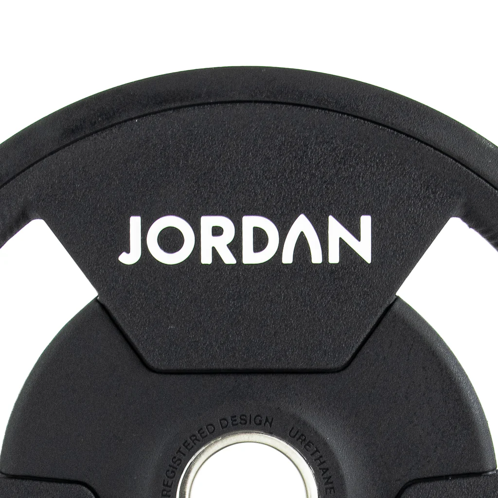 Urethane Tri-Grip Olympic Plate Close up of Brand Name