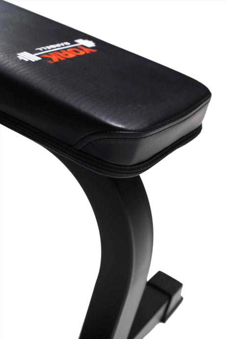 York Barbell C19B Flat bench stitching close up