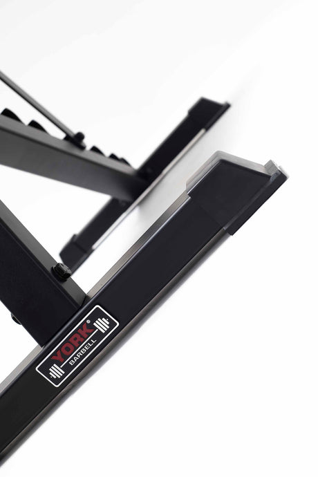 
York Barbell C19DB Flat to Incline Dumbbell Bench close up of feet