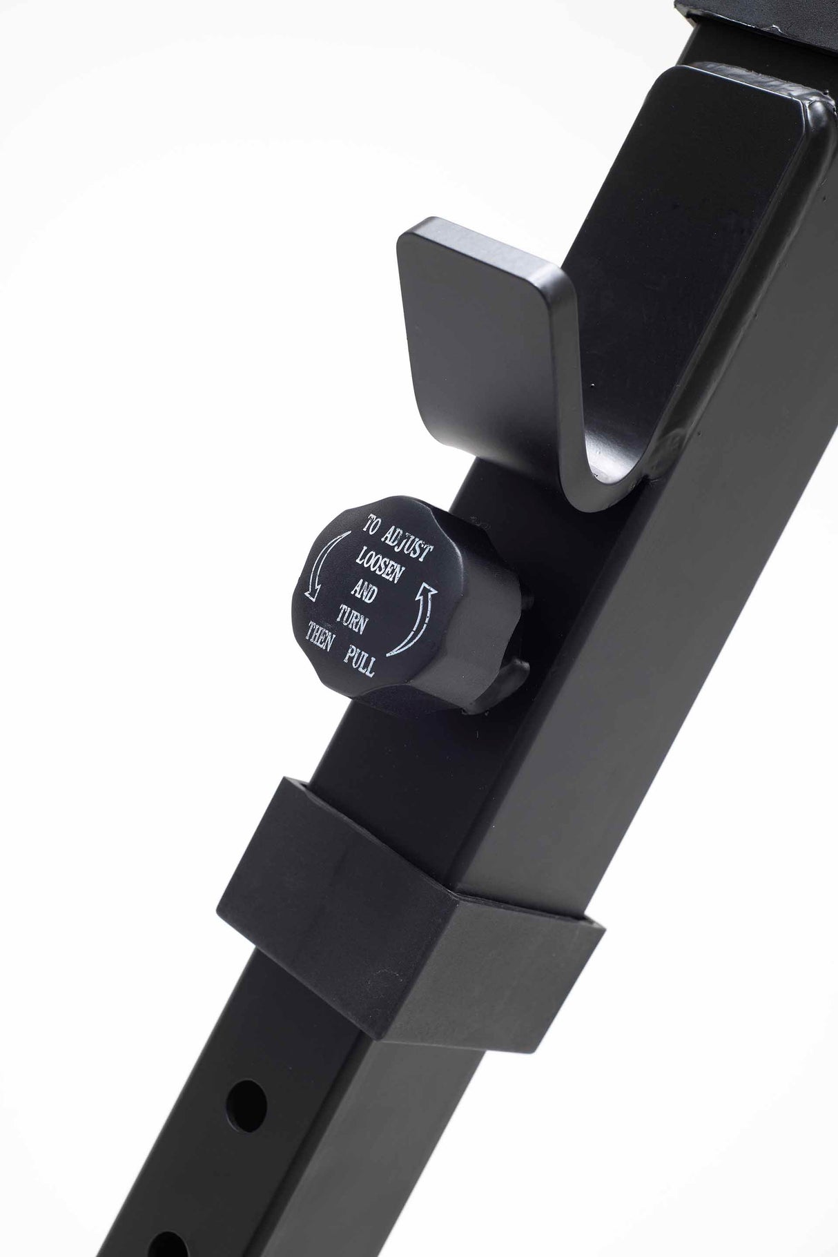 York Barbell C19P Olympic Power Cage Close up of adjustable dial for height