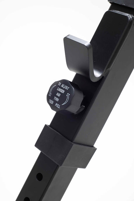 York Barbell C19P Olympic Power Cage Close up of adjustable dial for height 