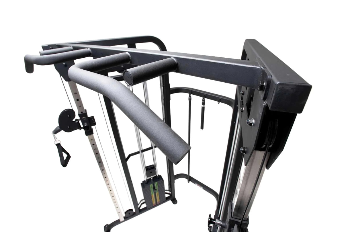 York Barbell C32FT Functional Trainer inc. 2 x 90kg pull up bar close up 