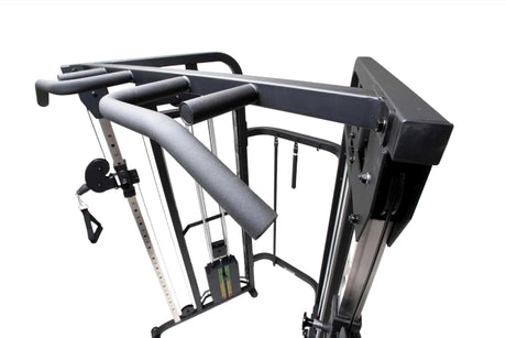 York Barbell C32FT Functional Trainer inc. 2 x 90kg pull up bar close up 