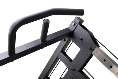 York Barbell C32FT Functional Trainer inc. 2 x 90kg under view of pull up bar
