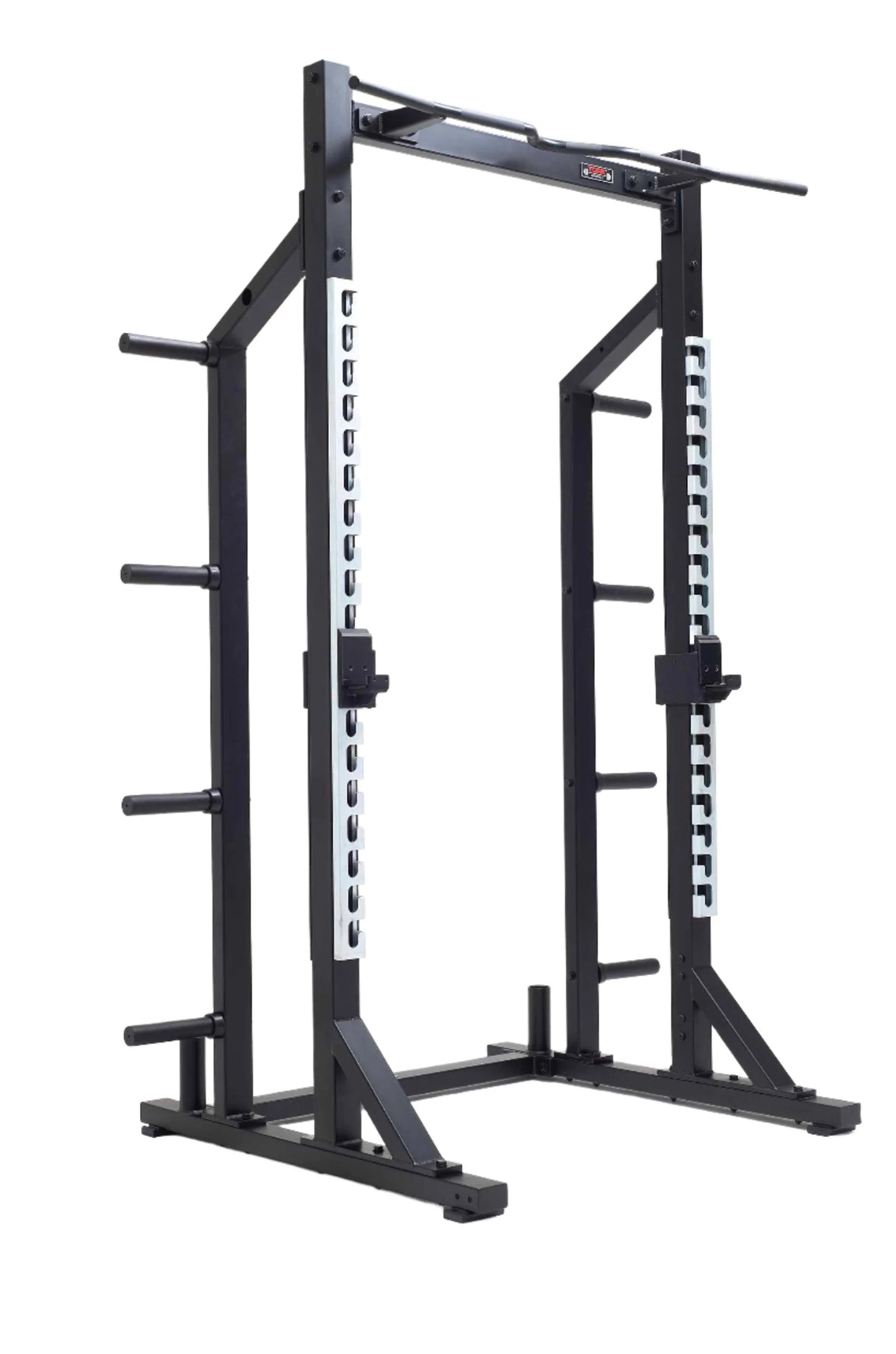 York Barbell C32HR Olympic Half Rack with Pull Up Bar, Plate & Barbell Storage Front angle view 