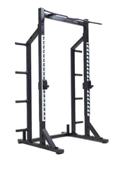 York Barbell C32HR Olympic Half Rack with Pull Up Bar, Plate & Barbell Storage Front angle view 