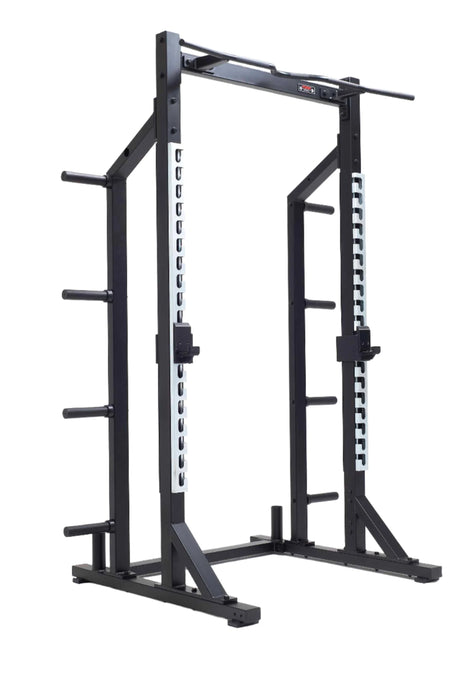 York Barbell C32HR Olympic Half Rack with Pull Up Bar, Plate & Barbell Storage Front angle view 