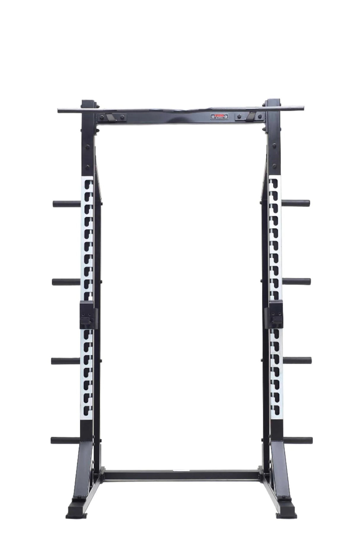 York Barbell C32HR Olympic Half Rack with Pull Up Bar, Plate & Barbell Storage directly infront view 