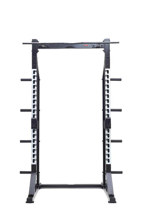 York Barbell C32HR Olympic Half Rack with Pull Up Bar, Plate & Barbell Storage directly infront view 