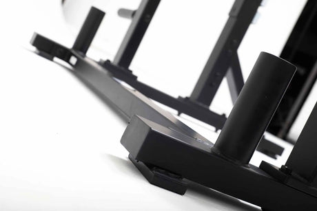 York Barbell C32HR Olympic Half Rack with Pull Up Bar, Plate & Barbell Storage feet pads close up 