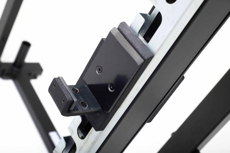 York Barbell C32HR Olympic Half Rack with Pull Up Bar, Plate & Barbell Storage j hook attachment adjuster close up 