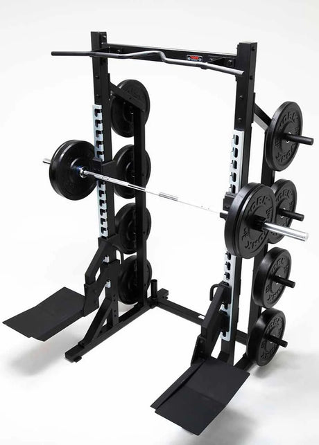 York Barbell C32HR Olympic Half Rack with Pull Up Bar, Plate & Barbell Storage full set up displayed 