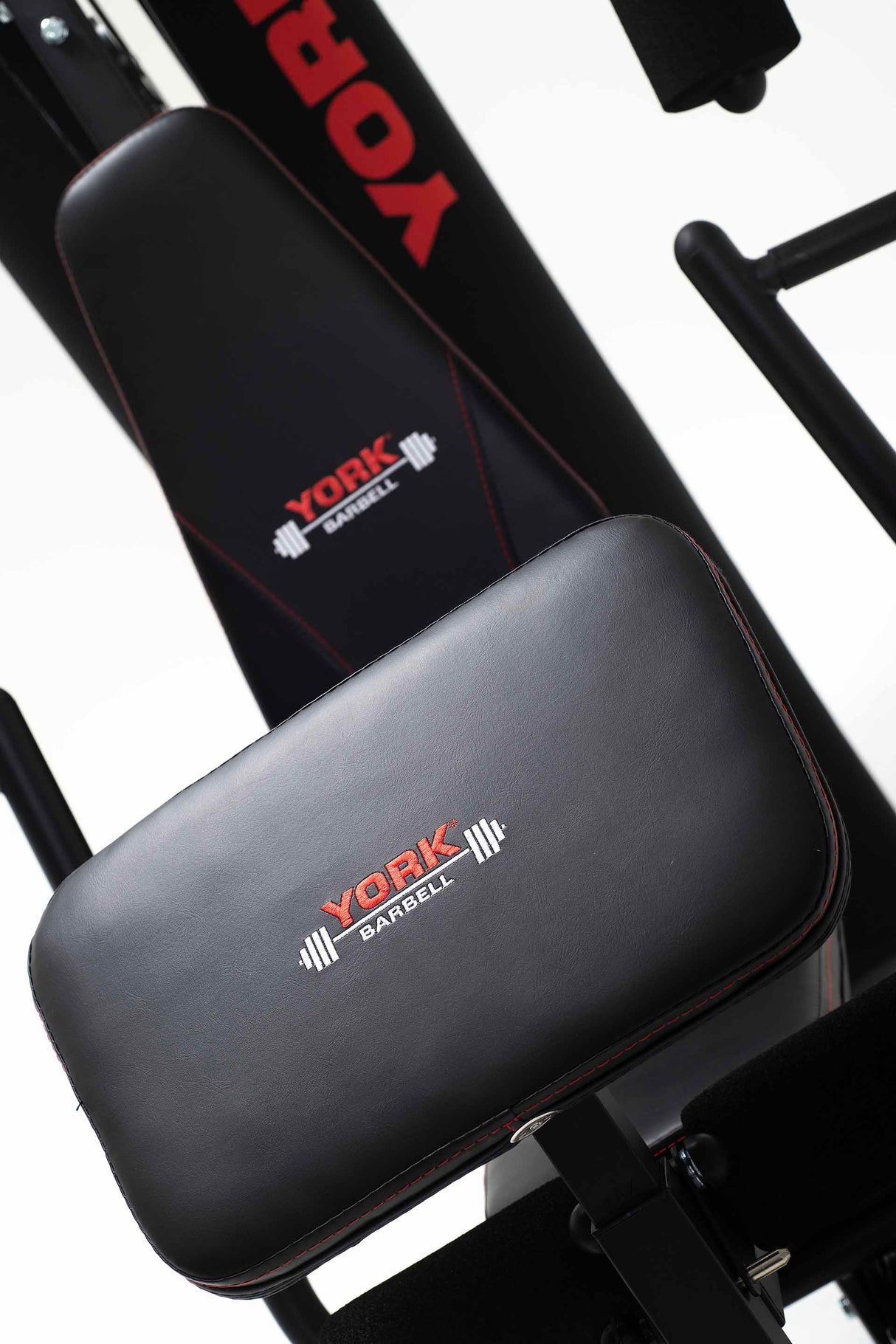 York Barbell HG7 Multigym inc. 100kg Stack close up of preacher bench 
