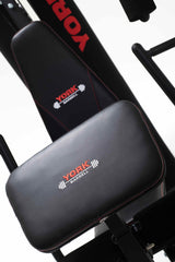 York Barbell HG7 Multigym inc. 100kg Stack close up of preacher bench 
