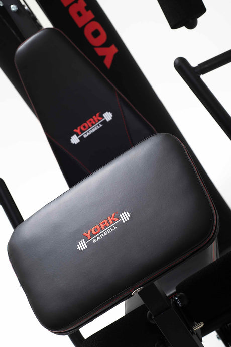 York Barbell HG7 Multigym inc. 100kg Stack close up of preacher bench 
