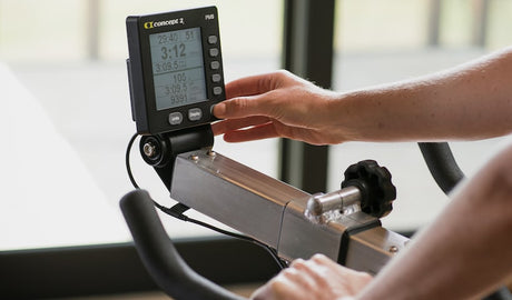 Concept 2 Bike Erg, close up of tracking monitor